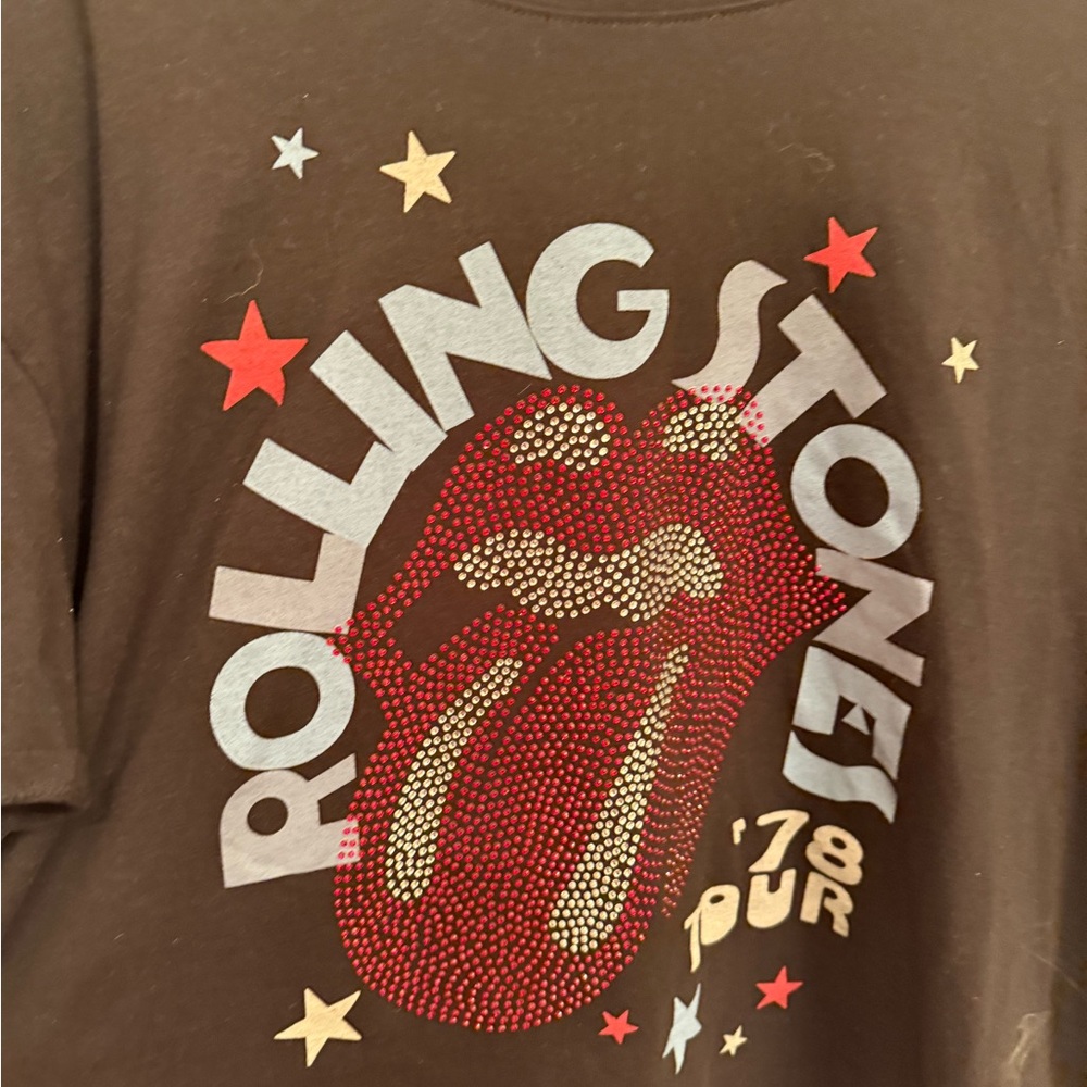 T-Shirt  Music  Glam Rock Rolling Stones Black Graphic Rhinestone. Glam and Edgy - Picture 11 of 16